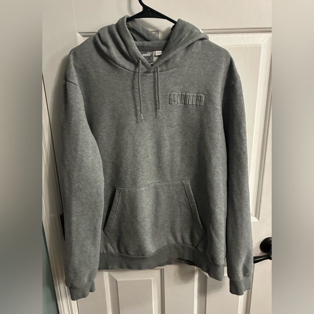 Puma Men's Gray Embossed Logo Hoodie